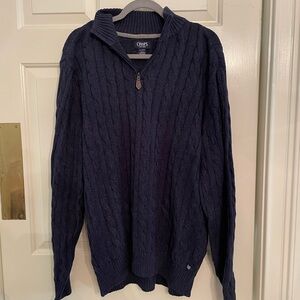 Chaps Blue Cable Knit Zip Up Sweater